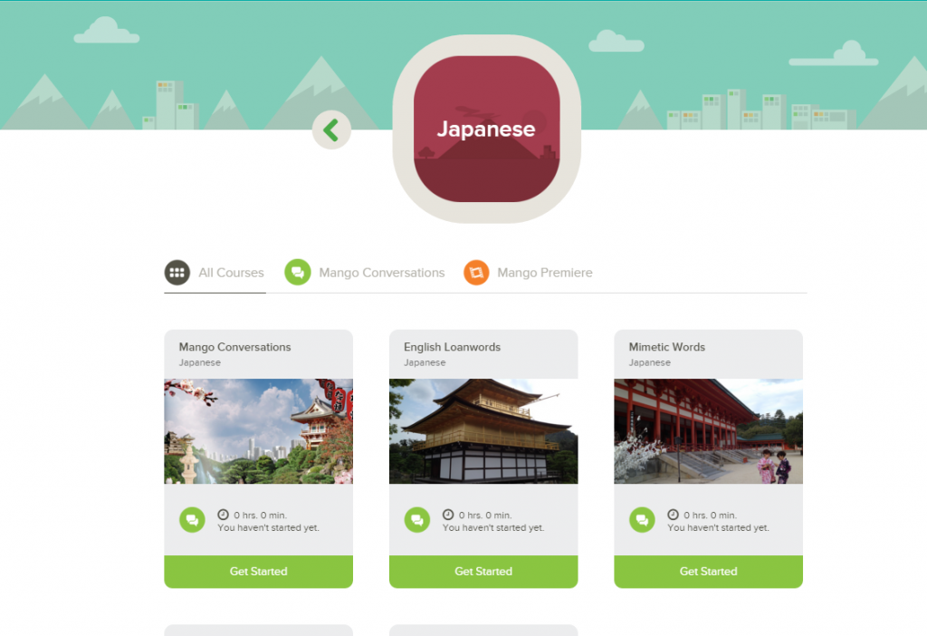 The Mango Languages homepage for Japanese.