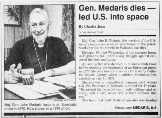 Orlando Sentinel report of General John Bruce Medaris’ Passing 