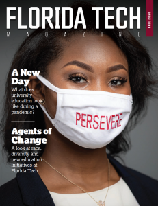 Cover of Florida Tech Magazine's fall ’20 issue featuring Furaha Merritt, an information systems senior and president of the Black Student Union