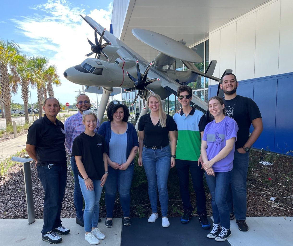 Andy Traficante, third from the right, is a Florida Tech graduate who is now pursuing a master's in the flight test engineering program.
