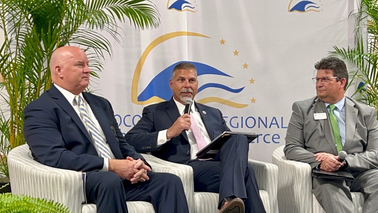From left: Mark Rendell, superintendent of Brevard Public Schools; Dr. John Nicklow, president of Florida Tech; and Randy Fletcher, vice president for academic and student affairs at Eastern Florida State College.