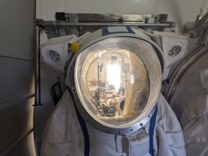 A closer look at the extravehicular activities suit.